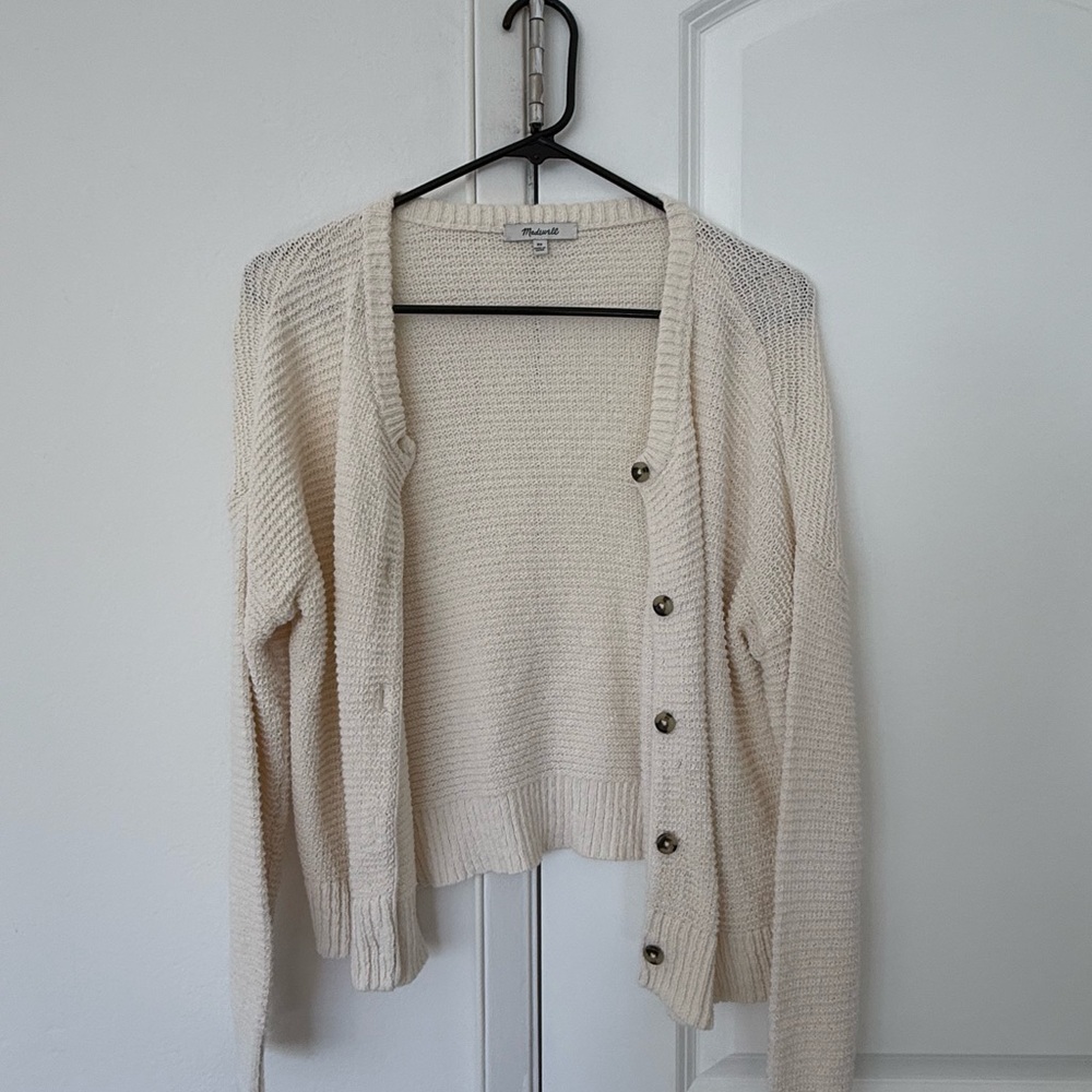 Madewell Cream Cardigan Sweater Lightweight Knit